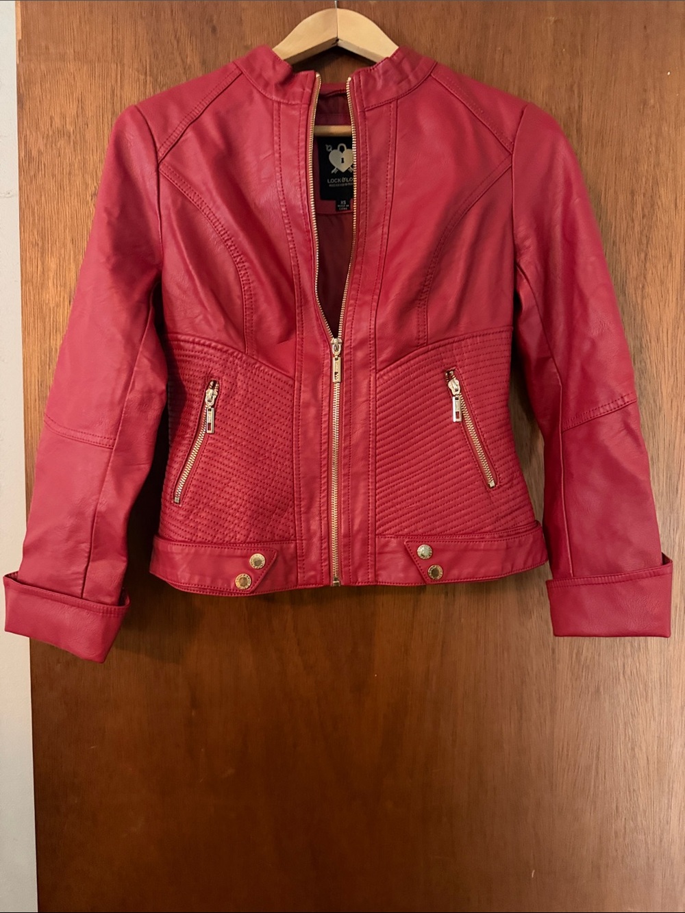Red Faux Leather Moto Jacket by Local Luxe